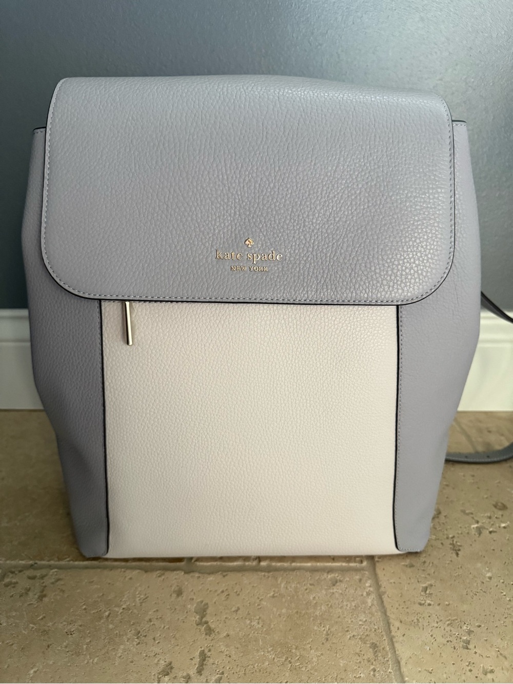 kate spade Two-Tone Perwinkle and Cream Pebbled Leather Laptop Backpack/lg Purse